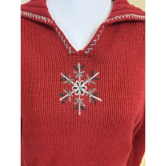 Vintage Woolrich Women's Snowflake Sweater, Red, XL, Angora - Picture 2 of 11
